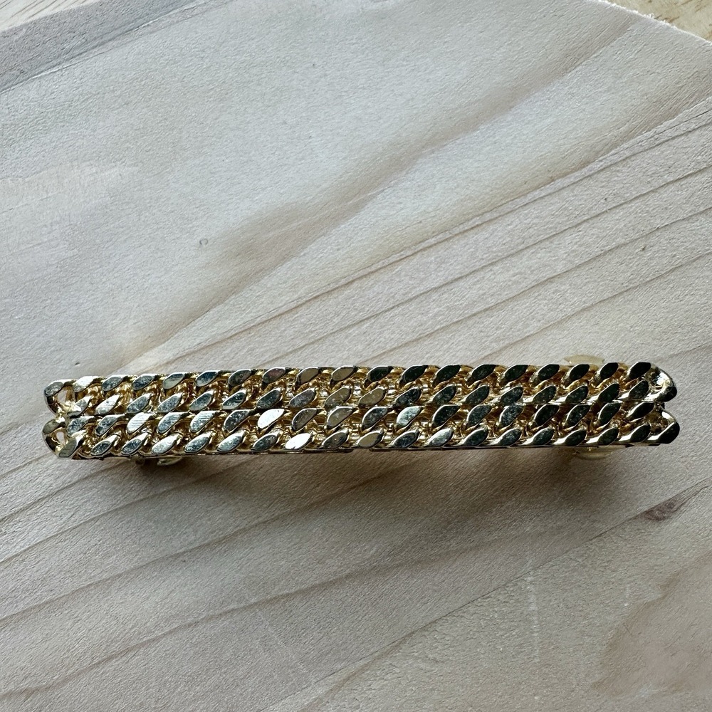 Vintage‎ Hair Barrette 3.5 Inch Gold Plated Chain Link Ornate Texture NOS Korea